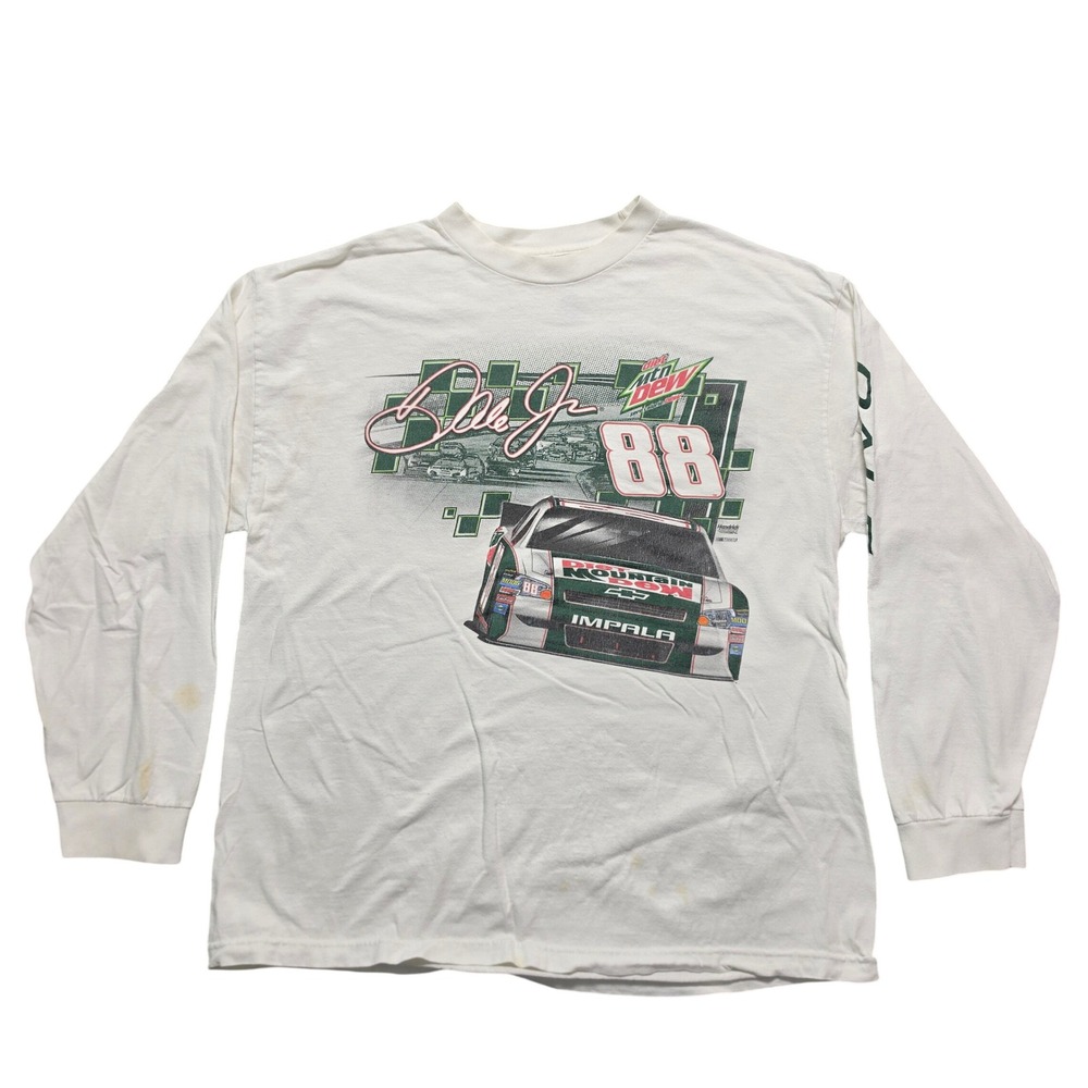 NASCAR Dale Earnhardt Jr Long Sleeve Shirt Mens XL White Diet Mountain Dew 88